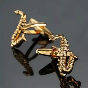 Spinki do mankietów koszuli - złote saksofony